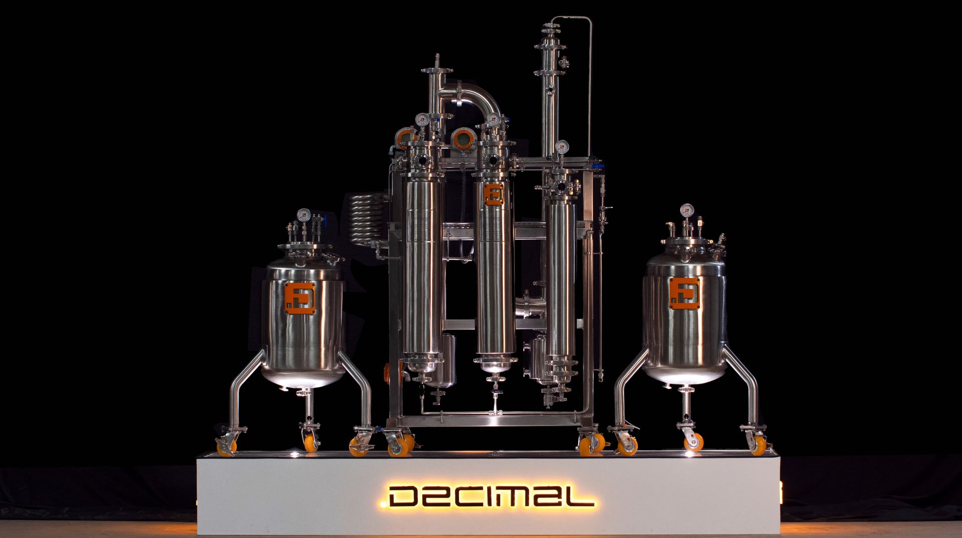 Decimal flagship MRX extraction system with the illuminated DECIMAL wordmark on the base